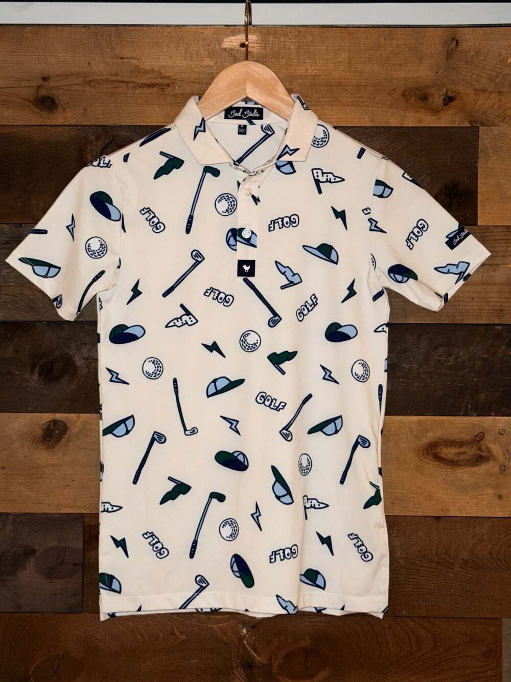 Bad Birdie Youth Golf Polo Shirt Size M Doodle Print